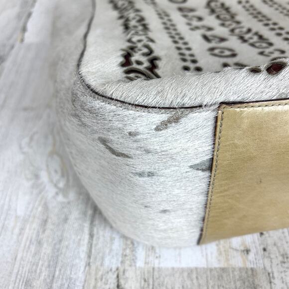 Pibra Women’s White Cutout Horsehair Italian Leather Handle Bag Boho Purse Rare - Picture 3 of 12